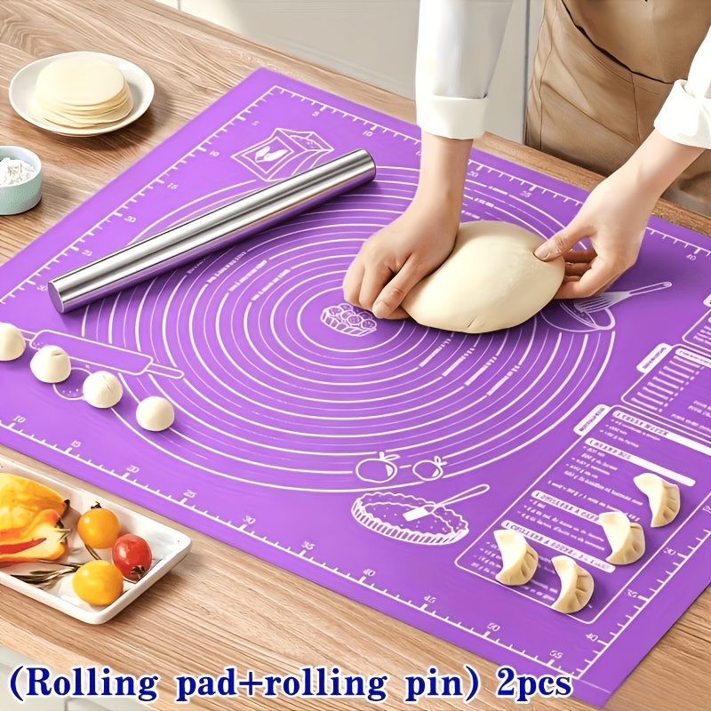 Kitchen Roll Baking - ชุดแผ่นซิลิโคนรองนวดแป้งและไม้คลึงแป้ง 2 ชิ้น ขนาด 60x46.5 ซม.