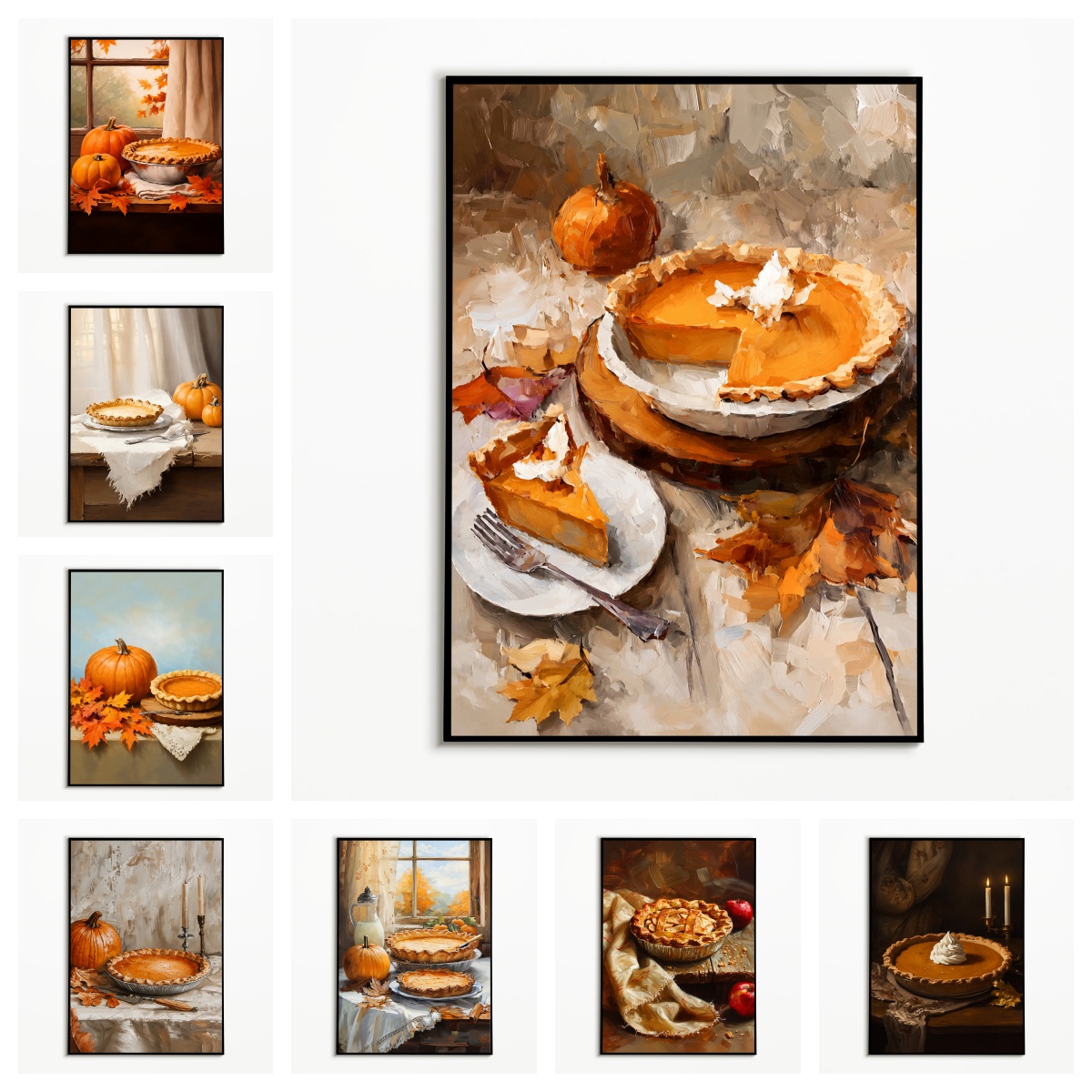 Kitchen Baking Wall Art - โปสเตอร์อาหารว่างพายฟักทองฤดูใบไม้ร่วง 1 ชิ้น ภาพพิมพ์บนผ้าใบตกแต่งผนังบ้านสไตล์คอทเทจ ของขวัญวันขอบคุณพระเจ้า ของตกแต่งครัว