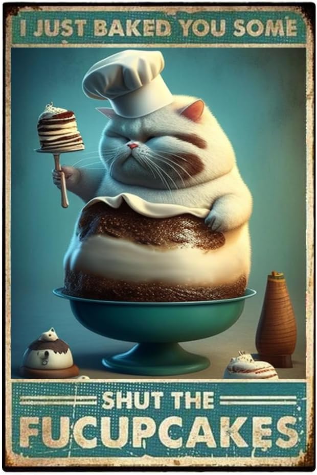Kitchen Baking Wall Art - ป้ายโลหะรูปแมว, ฉันเพิ่งอบเค้กให้คุณ, ของตกแต่งผนังสไตล์เรโทร, ของขวัญสำหรับคนรักเค้ก, ของตกแต่งผนังสำหรับบ้าน ห้องทำงาน