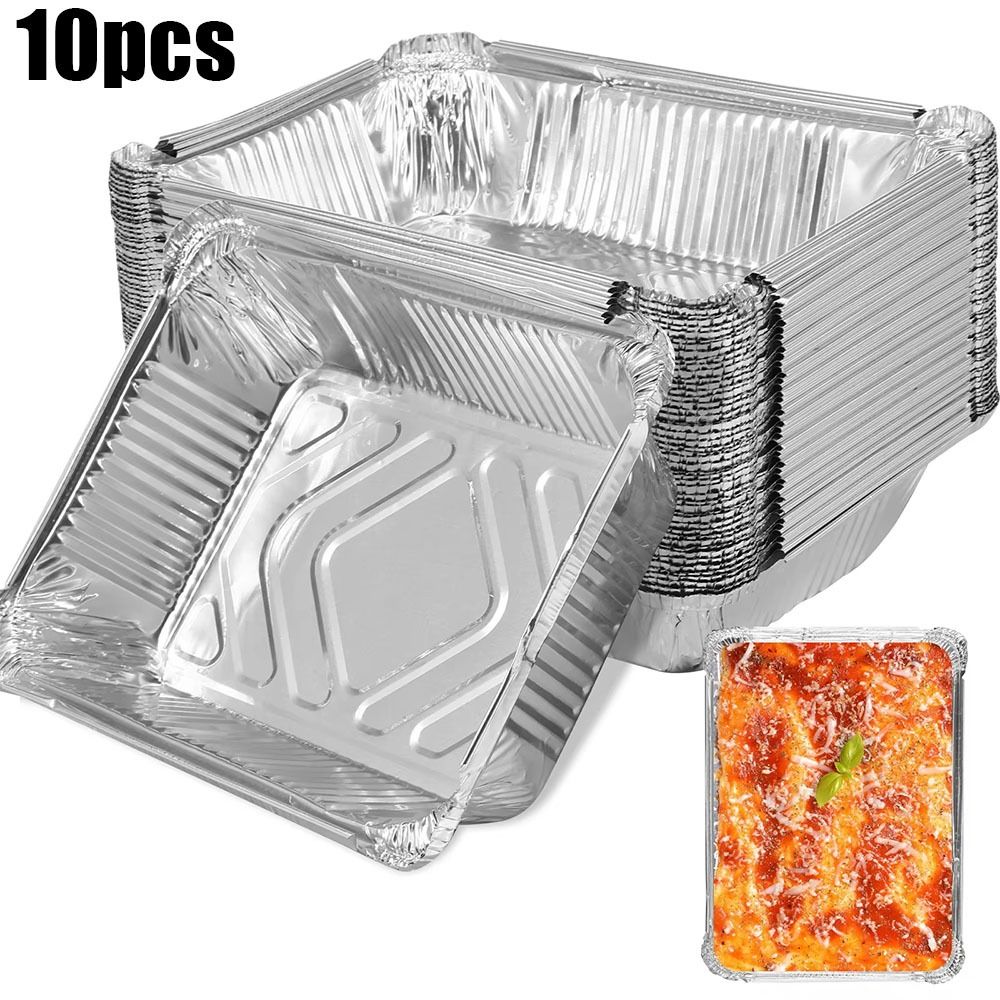 Kitchen Baking Containers - 10PCS อลูมิเนียมฟอยล์ทิ้งภาชนะเก็บอาหารเตาอบ Baking PAN ครัวทําอาหารสแควร์อลูมิเนียมฟอยล์ถาดเครื่องมือห้องครัว