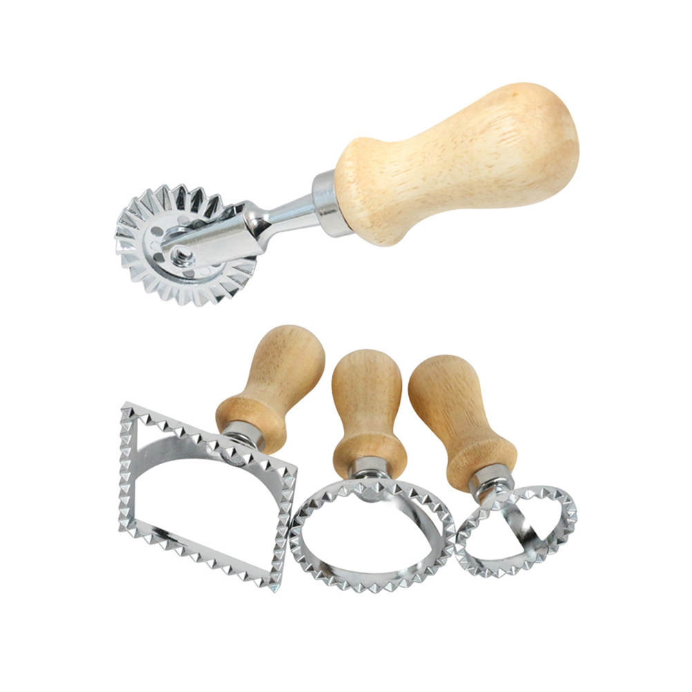 Cookie Cutter Set - ชุดแม่พิมพ์คุกกี้ลายนูน 4 ชิ้น พร้อมด้ามจับไม้ สำหรับทำแป้งเกี๊ยว ฟองดอง