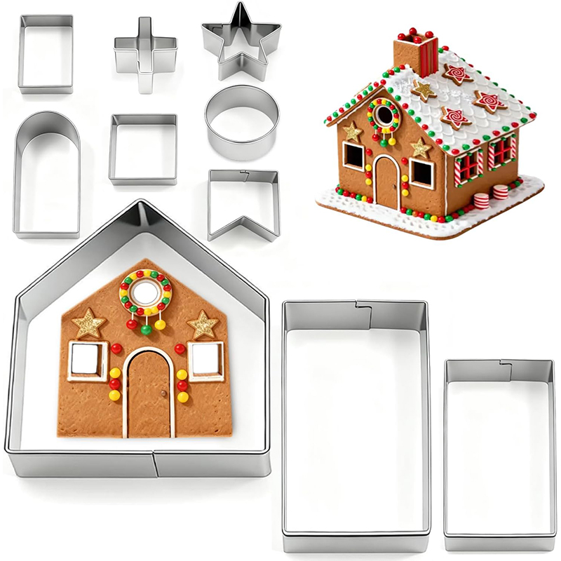 Cookie Cutter Set - ชุดตัวตัดคุกกี้รูปบ้านขนมปังขิง 10 ชิ้น ทำจากสแตนเลส ตัวตัดบิสกิต 3