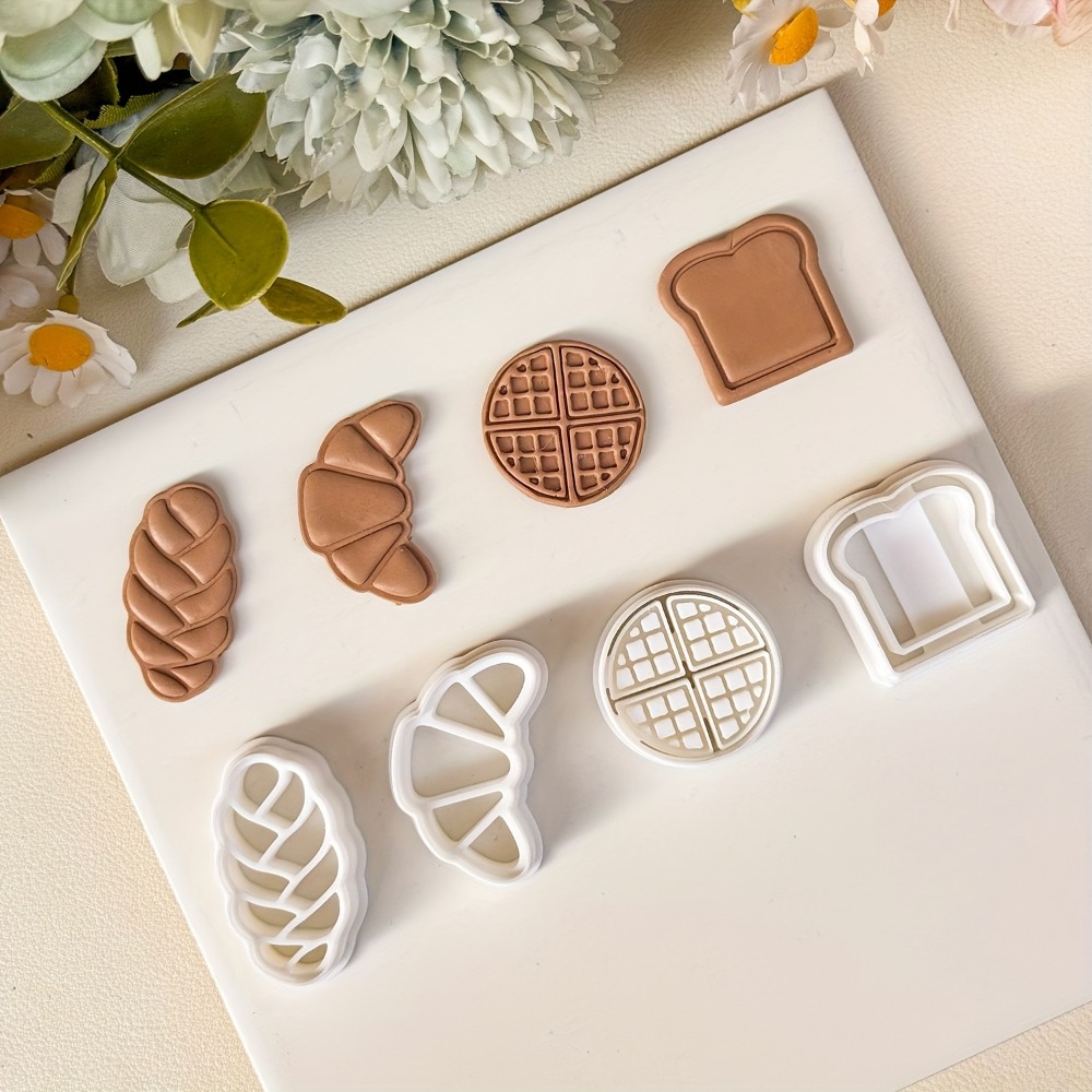 Cookie Cutter Set - ชุดเครื่องตัดคุกกี้รูปขนมปัง 4 ชิ้น, ครัวซองต์, ขนมปังปิ้ง, วาฟเฟิล
