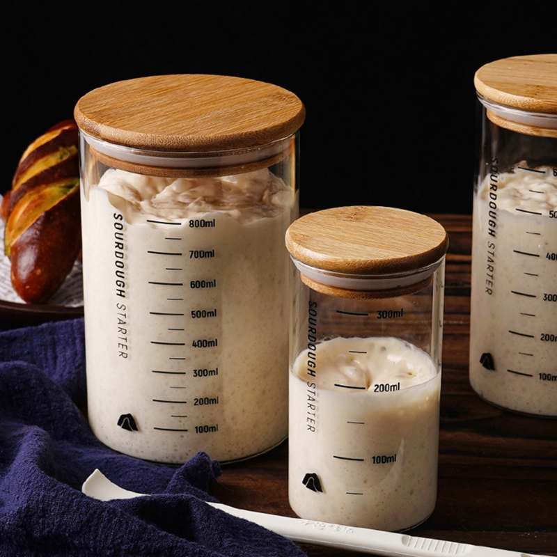 Kitchen Baking Containers - โถพักแป้งซาวโดว์ อุปกรณ์ทำขนมในครัว โถหมักแก้วที่ใช้งานได้จริง ปากกว้าง ภาชนะใส่สตาร์ทเตอร์ซาวโดว์