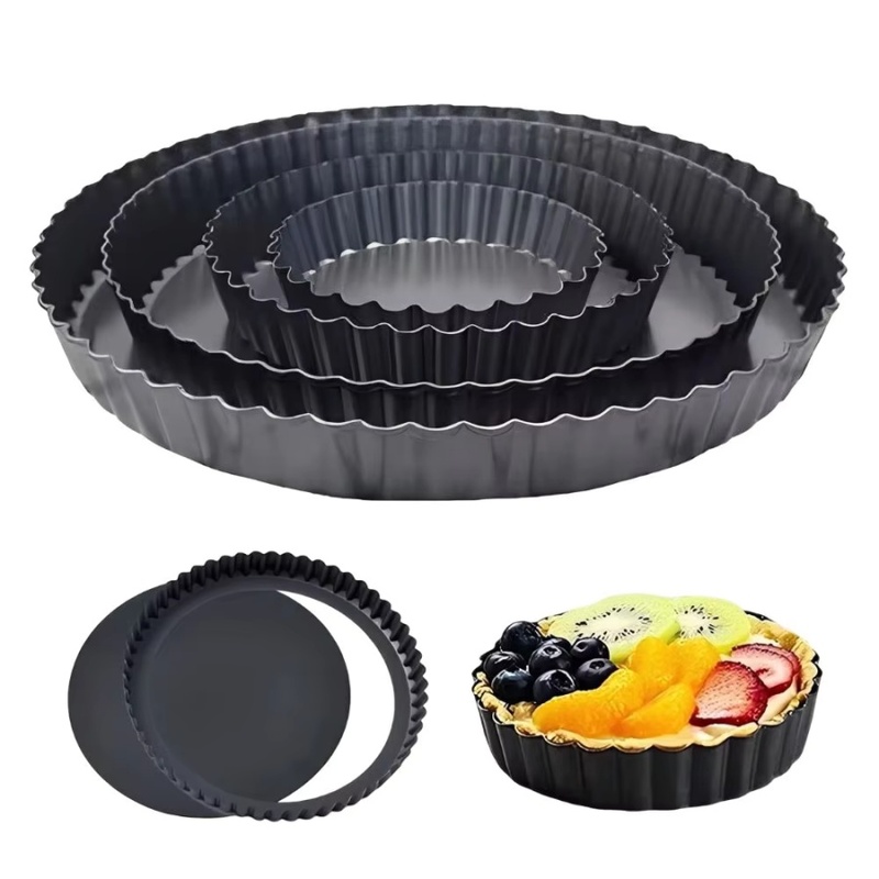 Kitchen Baking Pans - ถาดอบเค้กแบบถอดก้นได้ 1 ชิ้น ขอบหยัก ทำจากเหล็กคาร์บอนเคลือบสารกันติด สำหรับทำทาร์ต