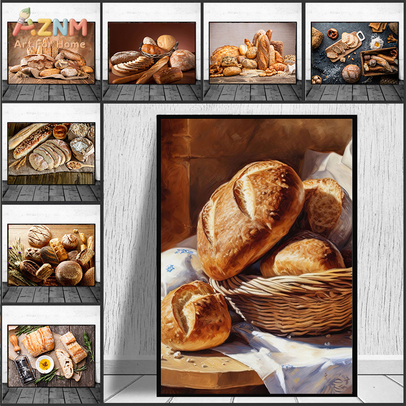 AZNM ภาพวาดขนมปังอบสดแบบสมจริง - Kitchen Baking Wall Art บทวิจารณ์และราคา