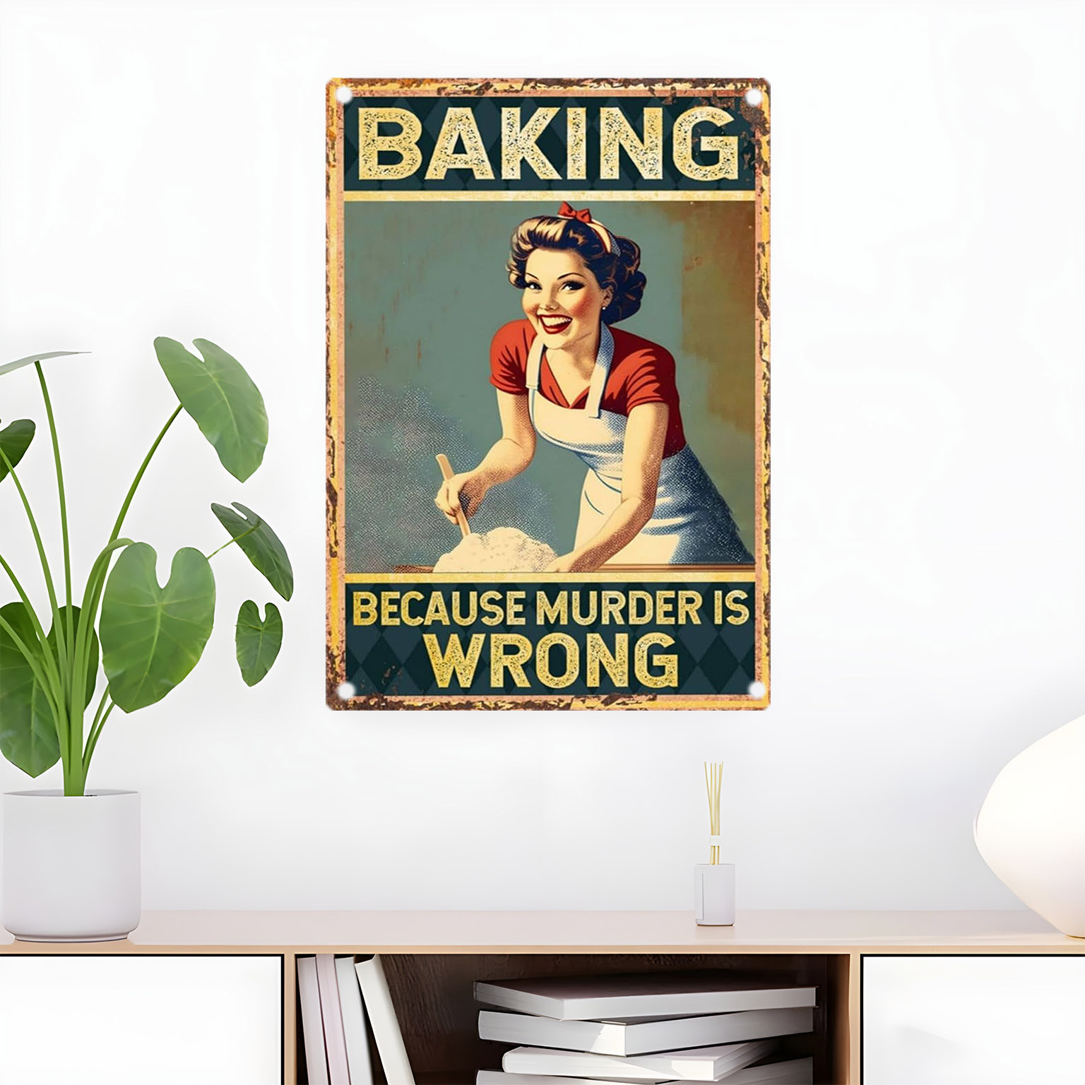ป้ายโลหะตกแต่งผนังลายคำคมอบขนม - Kitchen Baking Wall Art บทวิจารณ์และราคา